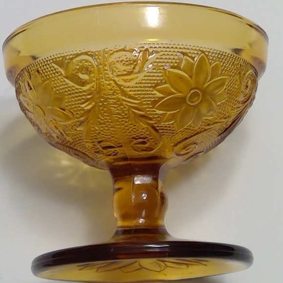 S/4 Vintage Indiana Glass Tiara Amber Sandwich Champagne Sherbet Glasses - Picture 5 of 9